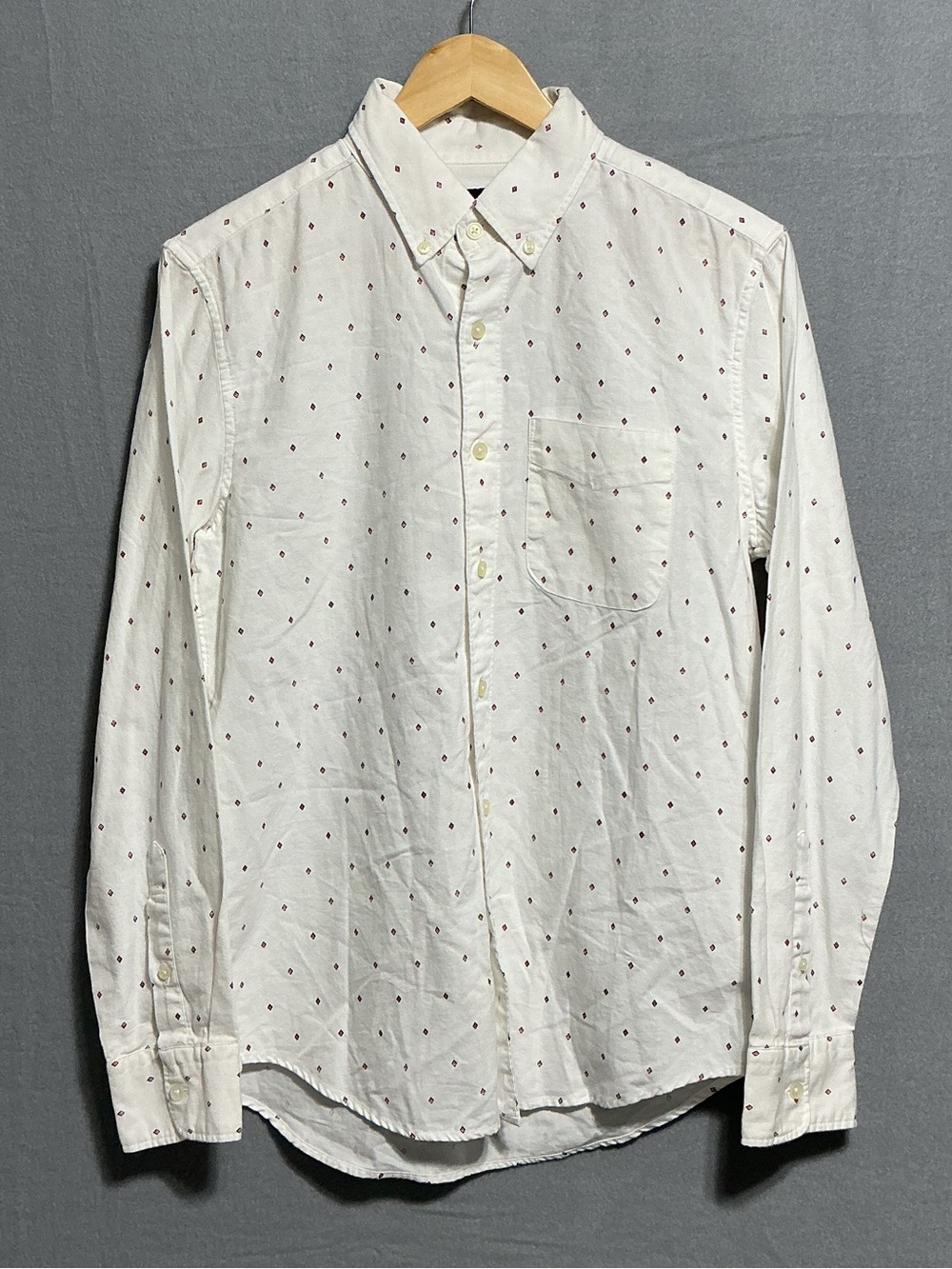 American Eagle Men’s S White Geometric Print Button Down Long Sleeve Shirt